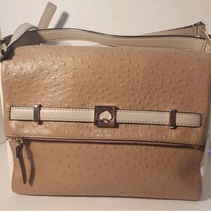 Kate Spade Houston Street Maria Exotic Brown Ivory Ostrich Shoulder Bag